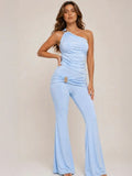 One Shoulder Buckle Detail Top & Wide Leg Trouser Co-Ord Set