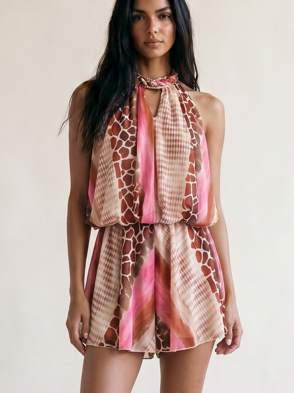 Reptile Print Chiffon Cut Out Playsuit