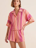 Crinkle Stripe Blouse & Shorts Co-Ord