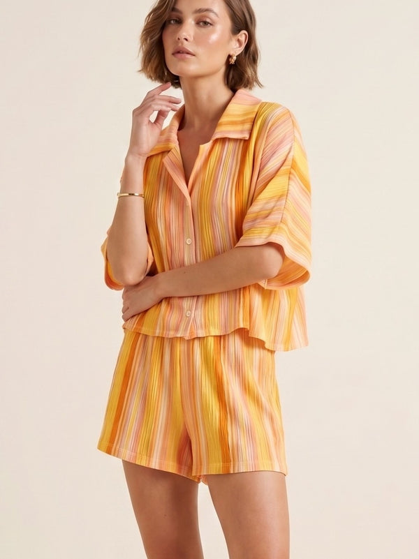 Crinkle Stripe Blouse & Shorts Co-Ord