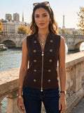 Military Style Front Zip Knit Waistcoat