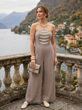 Strapless Military Detail Wide Leg Jumpsuit