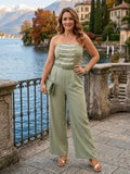 Strapless Military Detail Wide Leg Jumpsuit
