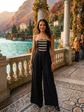 Strapless Military Detail Wide Leg Jumpsuit