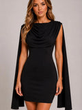 Cape Sleeve Ruched Mini Dress