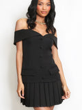 Luxe Tailored Bardot Button front Mini Dress