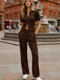 Mae Shot Sleeve rib Button top & Trouser Co-Ord set