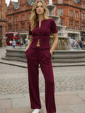Mae Shot Sleeve rib Button top & Trouser Co-Ord set