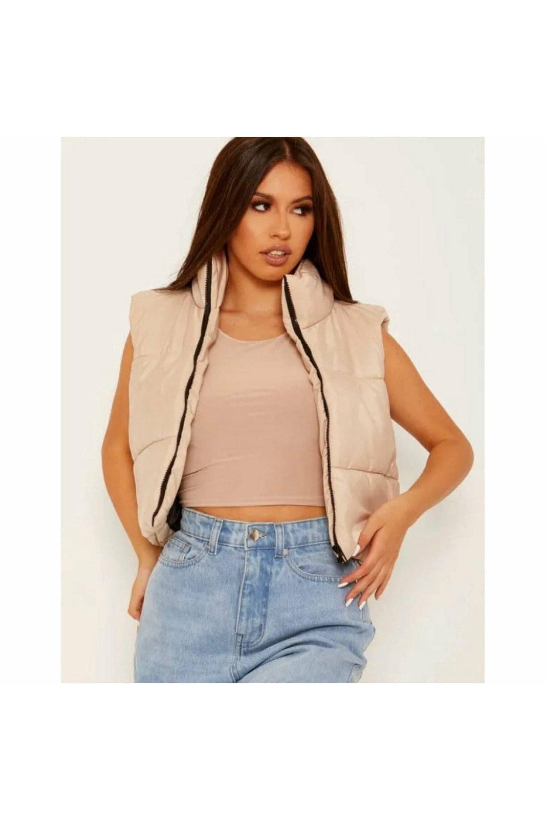 Beige Padded Cropped Gilet - Premium Gilet from justgal - Just £26.99! Shop now at justgal