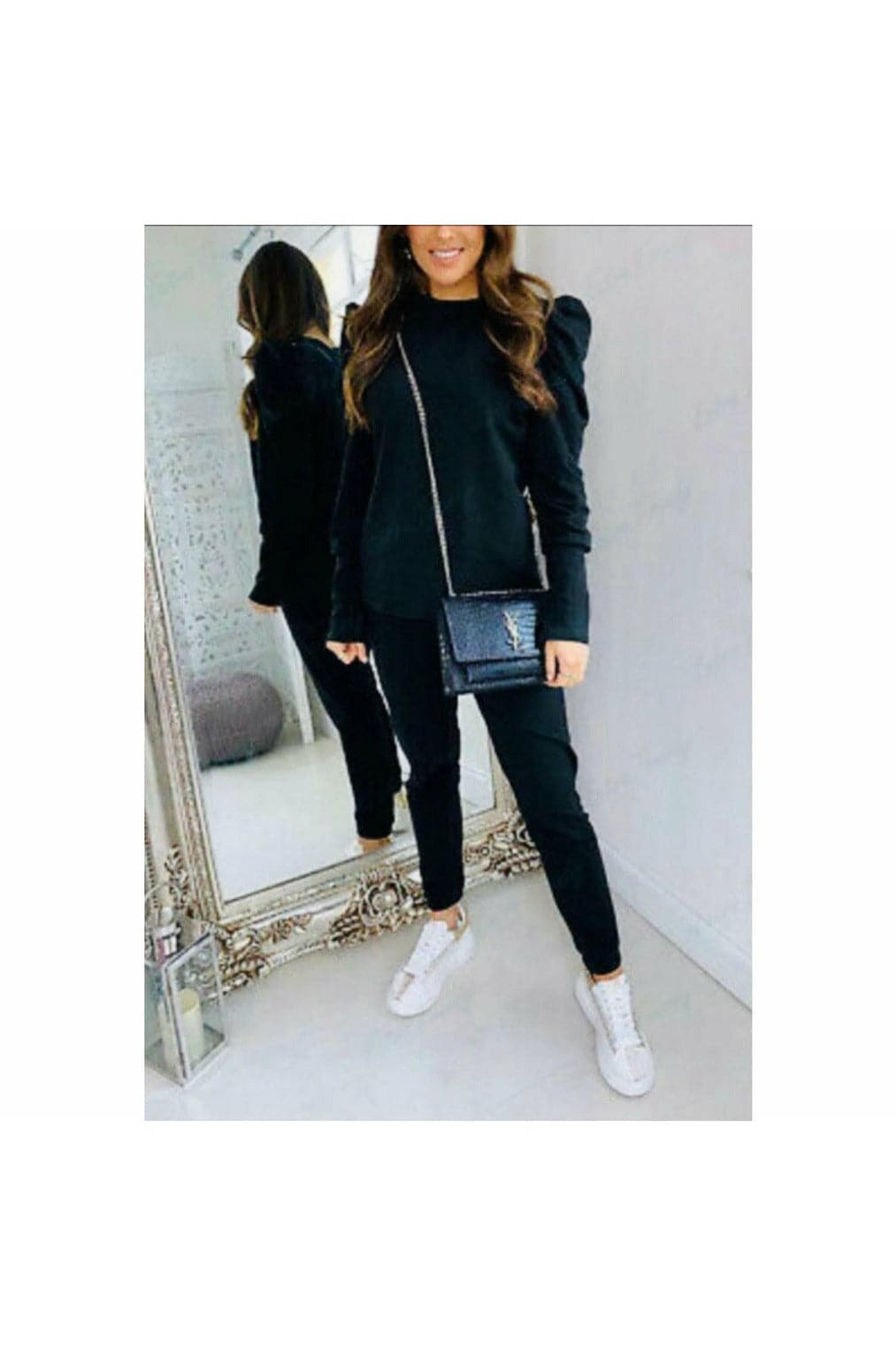 Black Ruffle Puff Sleeve Top & Jogger Legging Co-ord - Premium Loungewear Sets from justgal - Just £29.99! Shop now at justgal