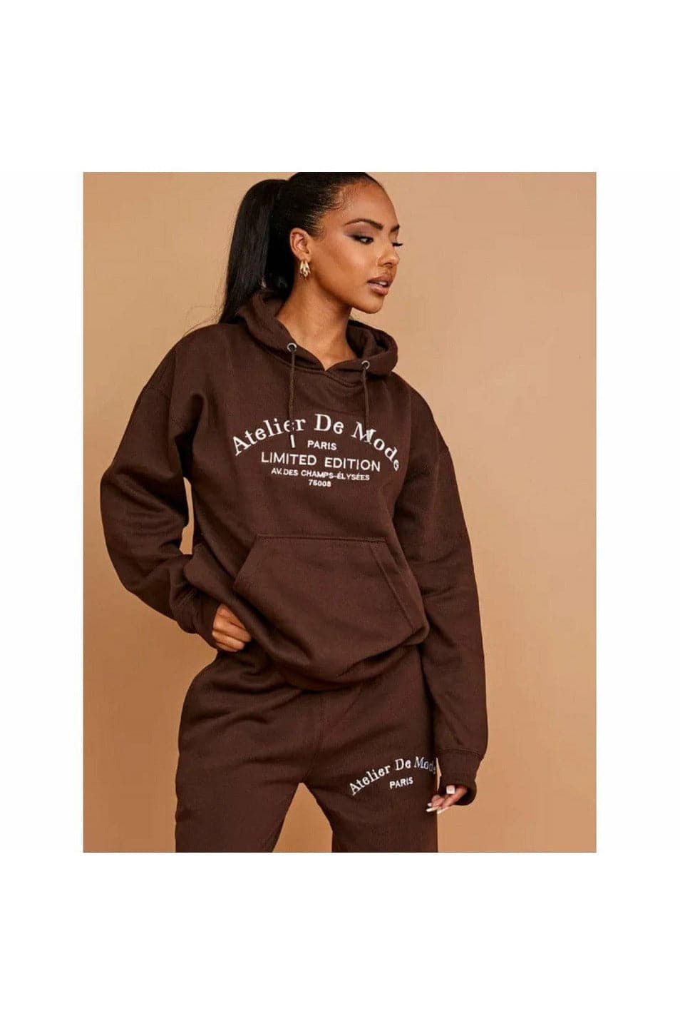 Brown Embroidered Hoodie Jogger Co-ord - Premium Loungewear Sets from justgal - Just £24.99! Shop now at justgal
