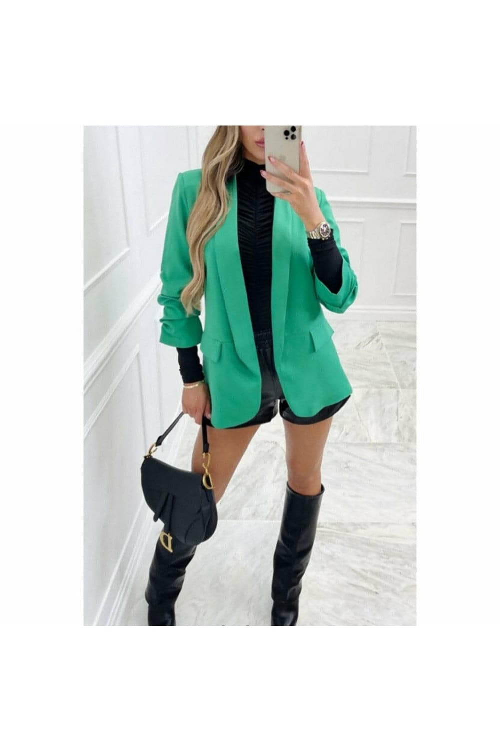 Green Ruched Sleeve Blazer - Premium Blazers from justgal - Just £21.99! Shop now at justgal
