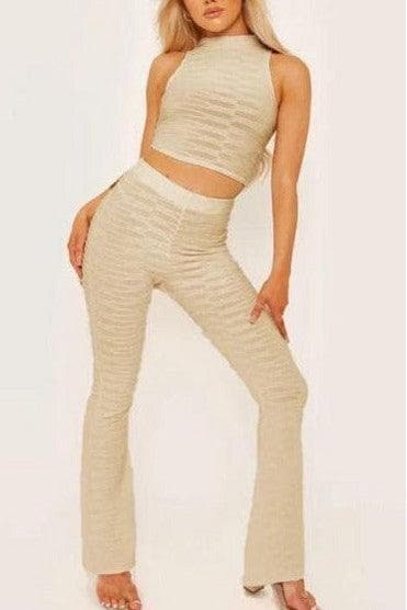 High Neck Cropped Vest Top & Flared Trouser Co-ord. - Premium Loungewear Sets from justgal - Just £28.99! Shop now at justgal