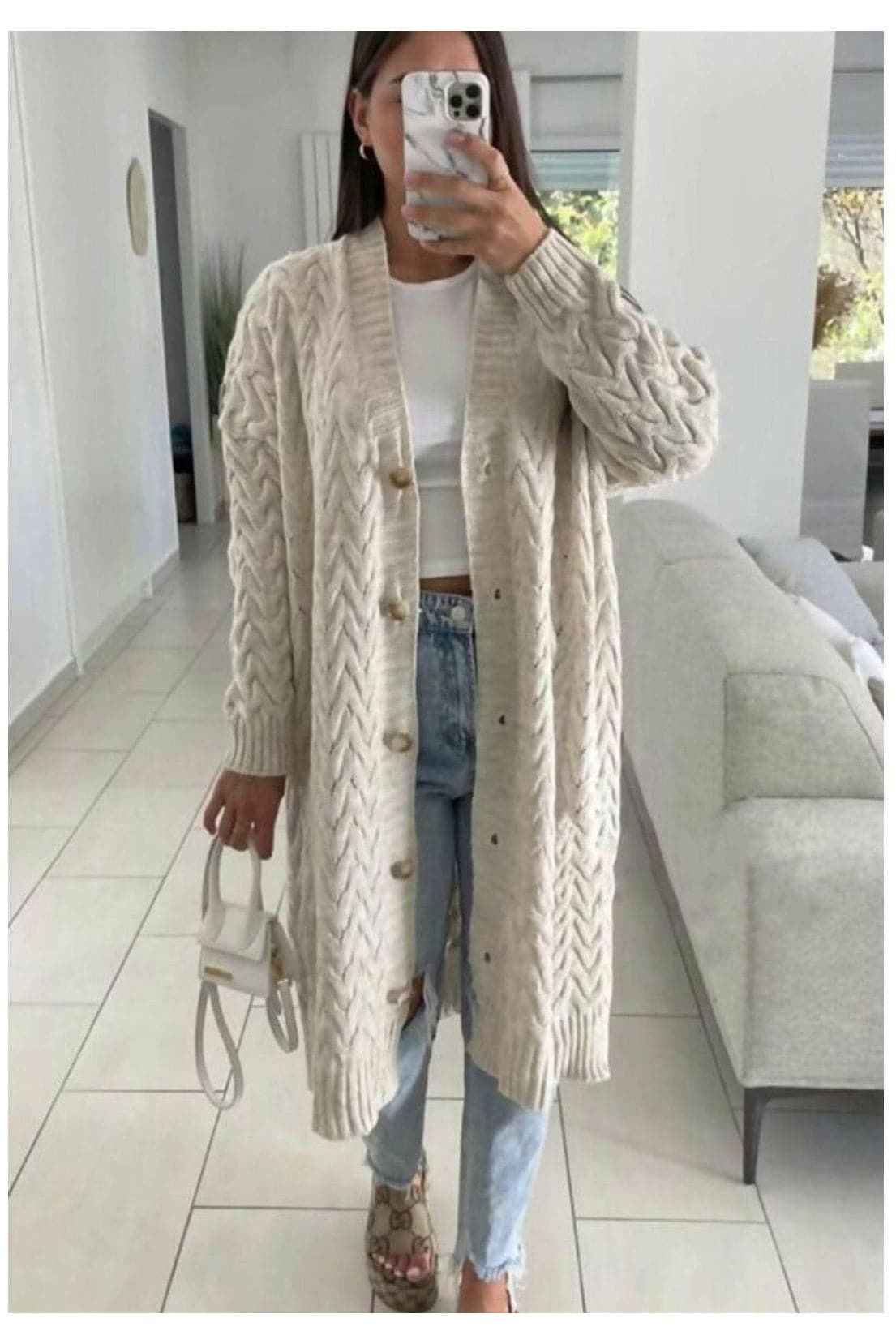 Knitted Beige Cable Knit Cardigan - Premium Cardigans from justgal - Just £26.99! Shop now at justgal