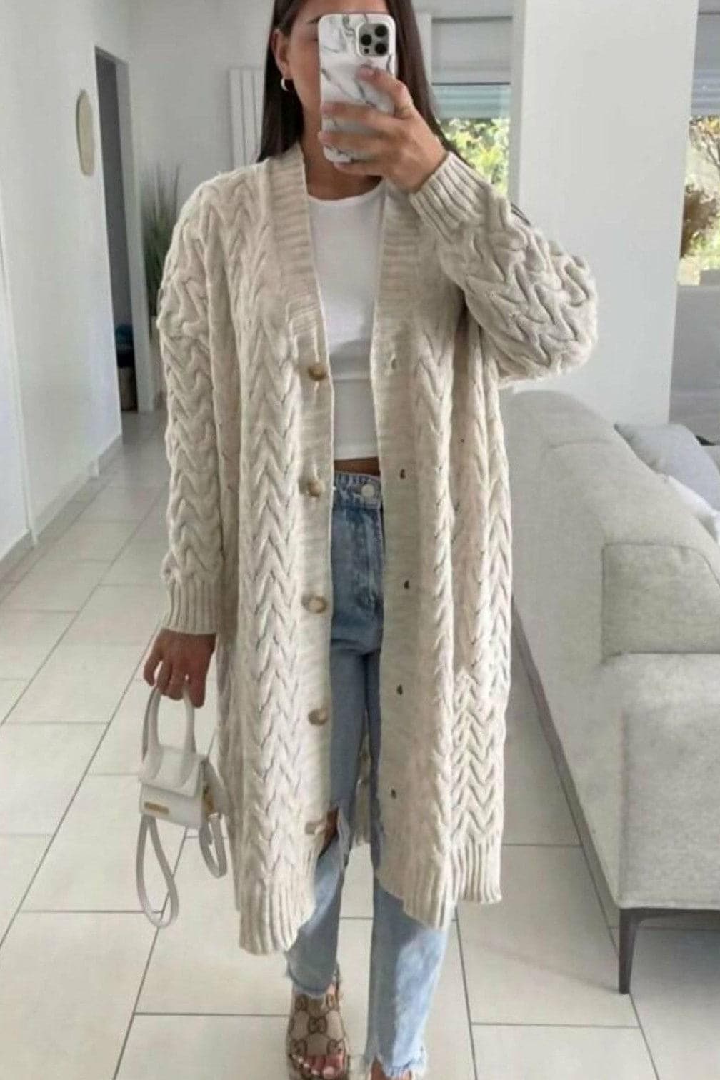 Knitted Beige Cable Knit Cardigan - Premium Cardigans from justgal - Just £26.99! Shop now at justgal