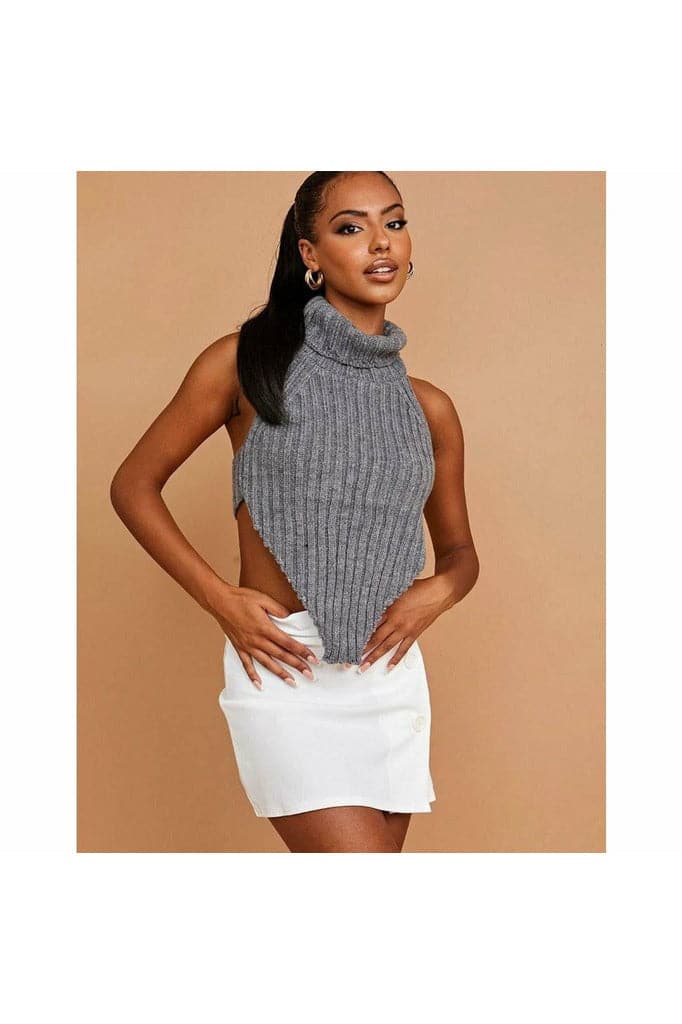 Knitted Halter Neck Cropped Top - Premium  from justgal - Just £12.99! Shop now at justgal