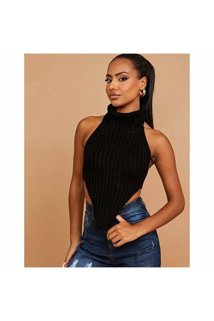 Knitted Halter Neck Cropped Top - Premium  from justgal - Just £12.99! Shop now at justgal