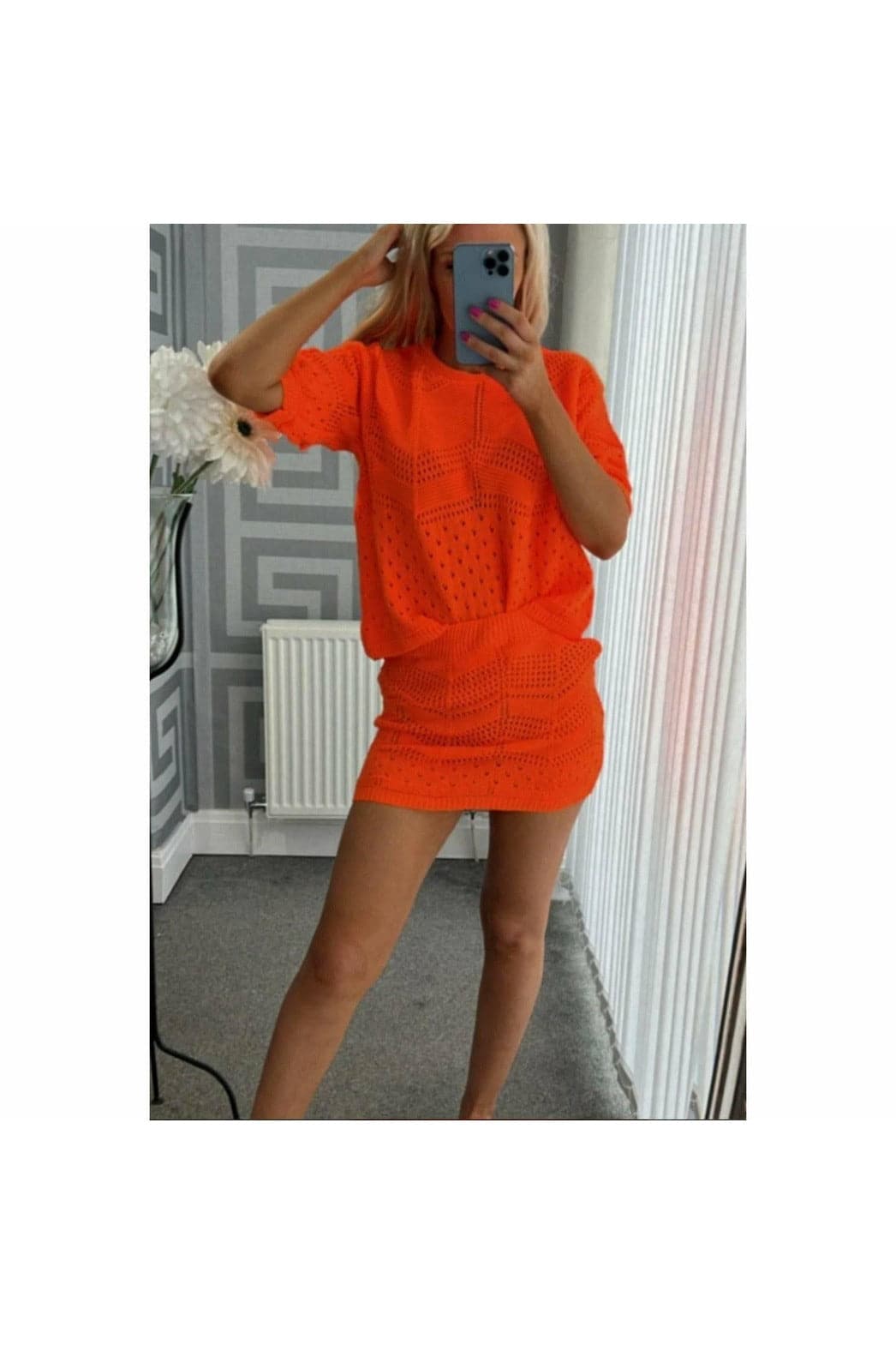 Orange Knitted Skirt Co-Ord Set - Premium  from justgal - Just £22.99! Shop now at justgal