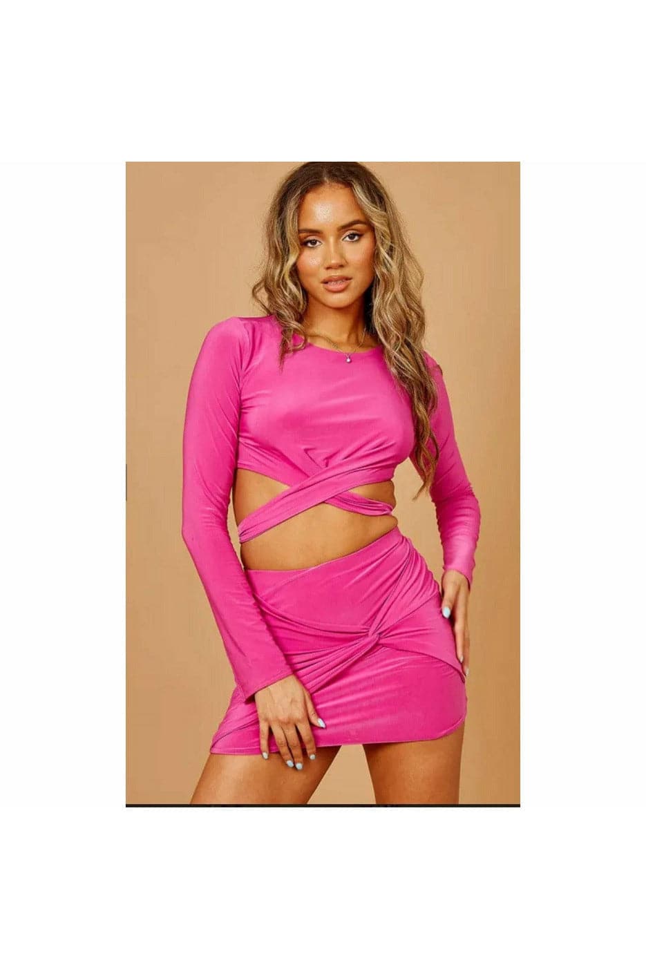 Pink Slinky Crop Top & Mini Skirt Co-Ord Set - Premium  from justgal - Just £26.99! Shop now at justgal
