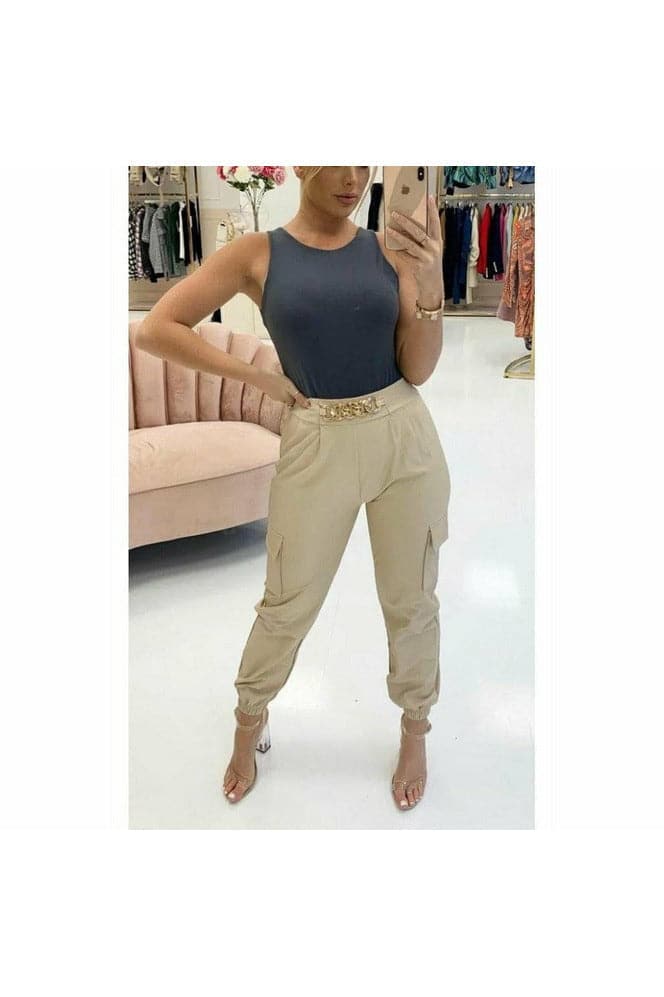 PU Cargo Pocket Trousers With Gold Buckle Detail - Premium Leggings from justgal - Just £16.99! Shop now at justgal