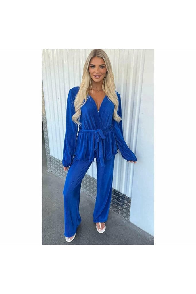 Royal Blue Tie Belt Trouser Co-Ord Set - Premium  from justgal - Just £36.99! Shop now at justgal