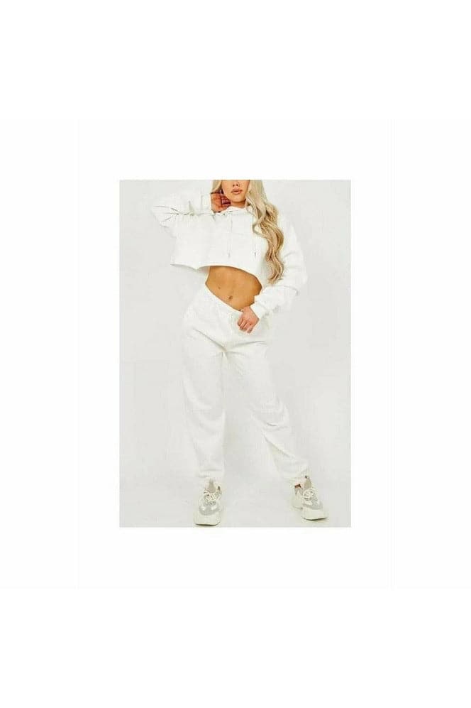 White Cropped Top & Jogger Co-Ord Set - Premium  from justgal - Just £24.99! Shop now at justgal